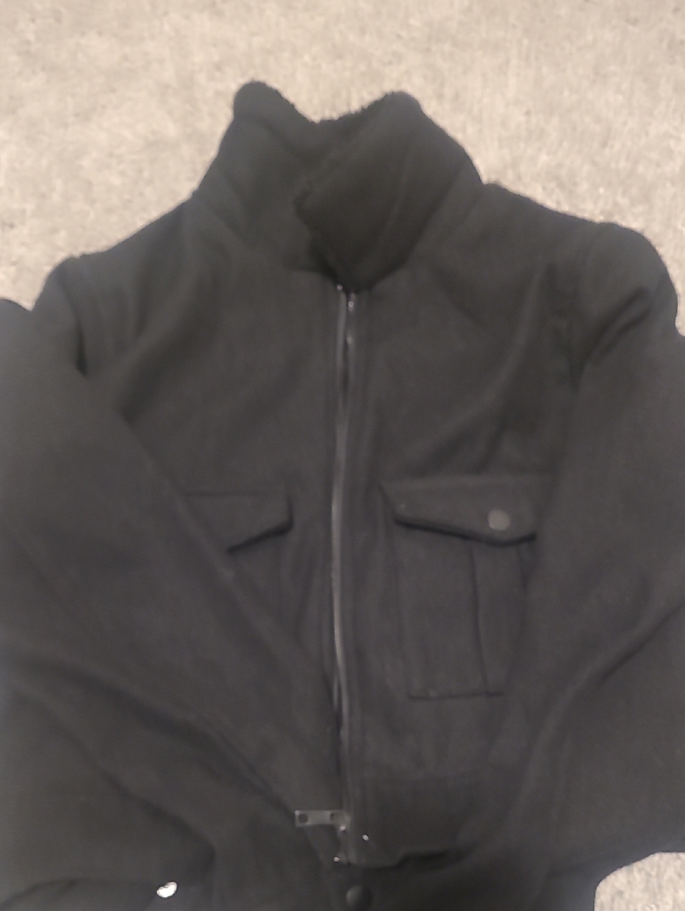 Men's Black Zip-Up Jacket with High Collar